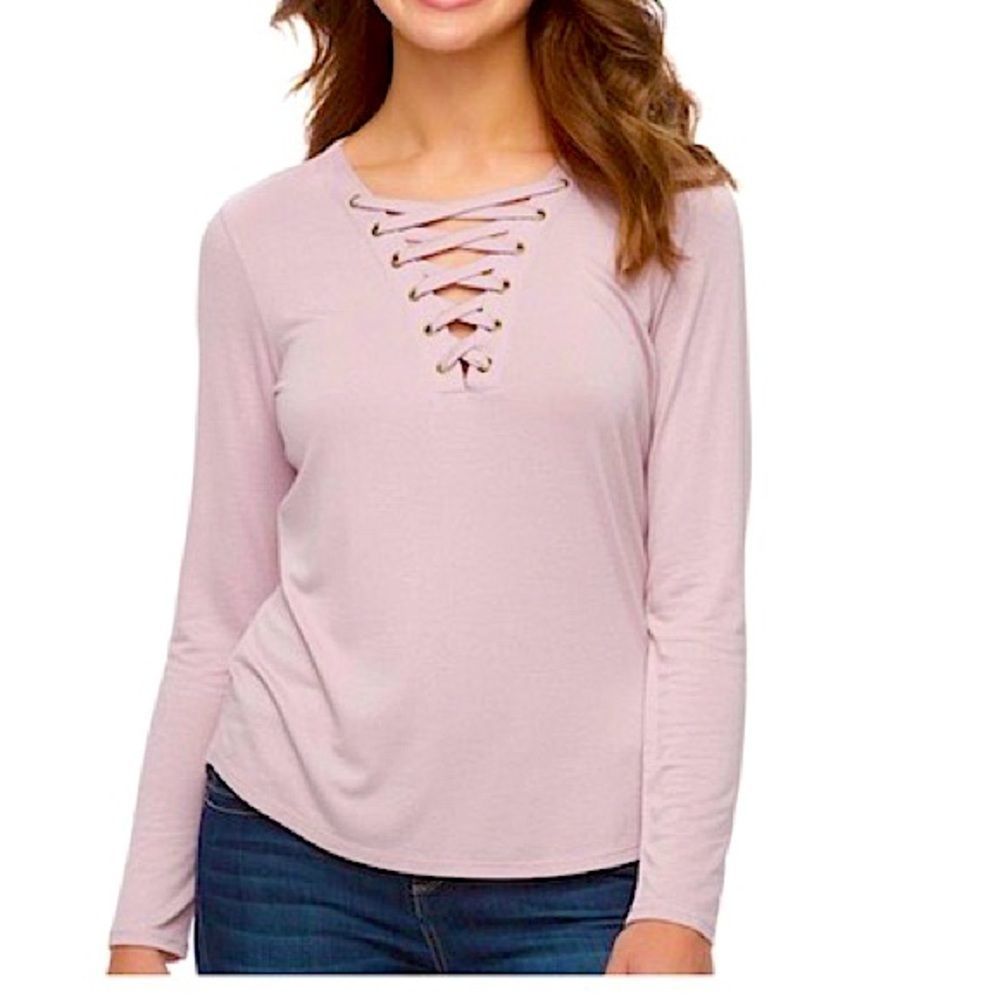 Pink Republic crystal mauve top w lace up M NWT